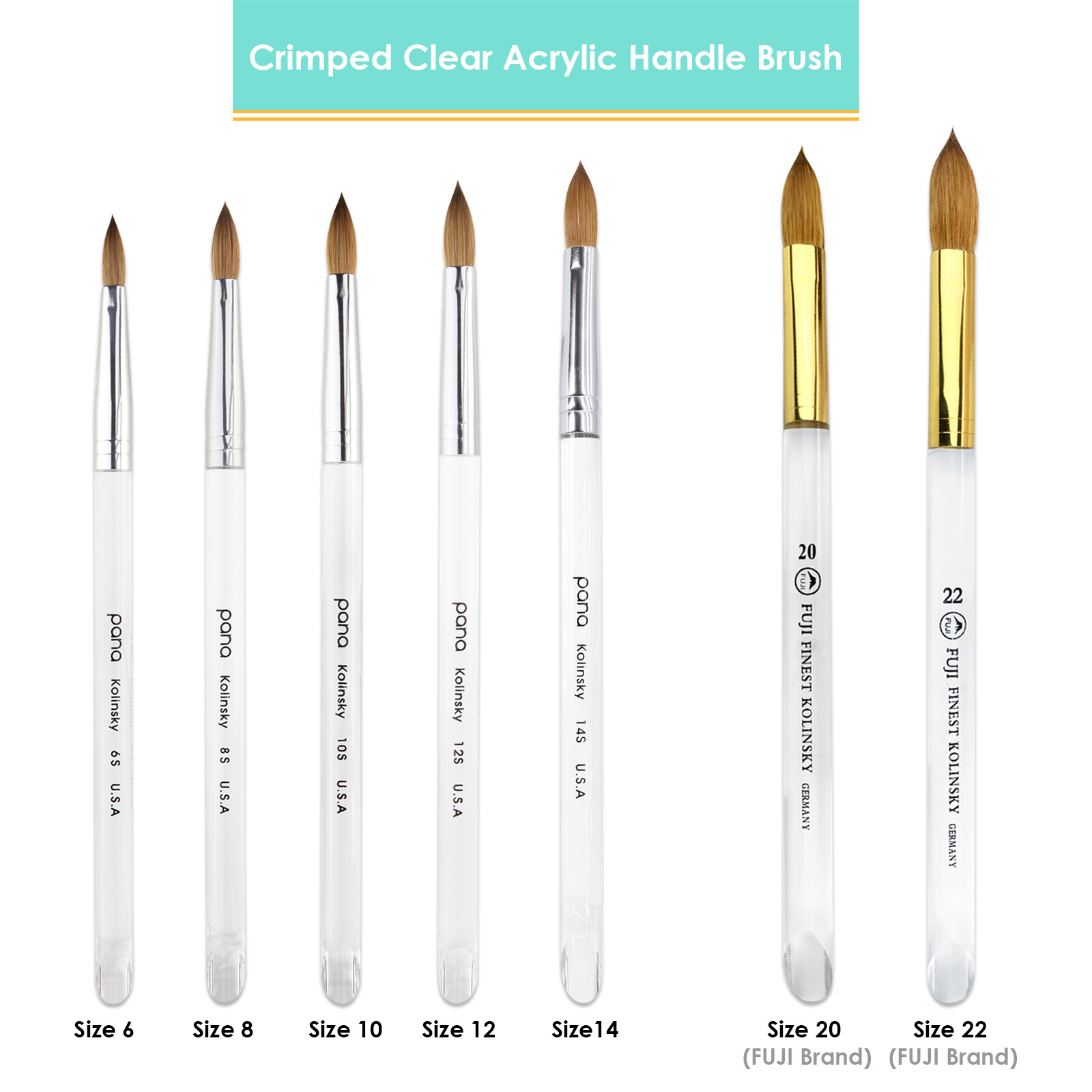 Fuji and Pana Finest 100% Pure Kolinsky Hair Brush from Size # 6 # 8 # 10 # 12