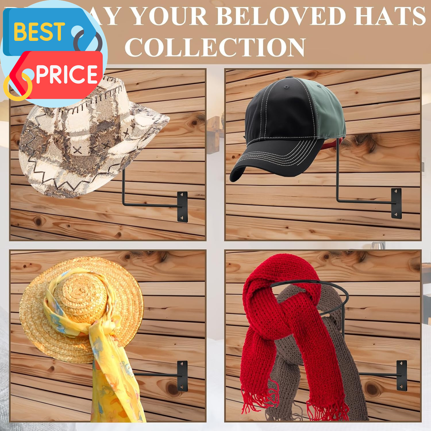 4 Pcs Cowboy Hat Rack Cowboy Hat Holder Metal Hat Hanger for Wall Hat Holder Mul