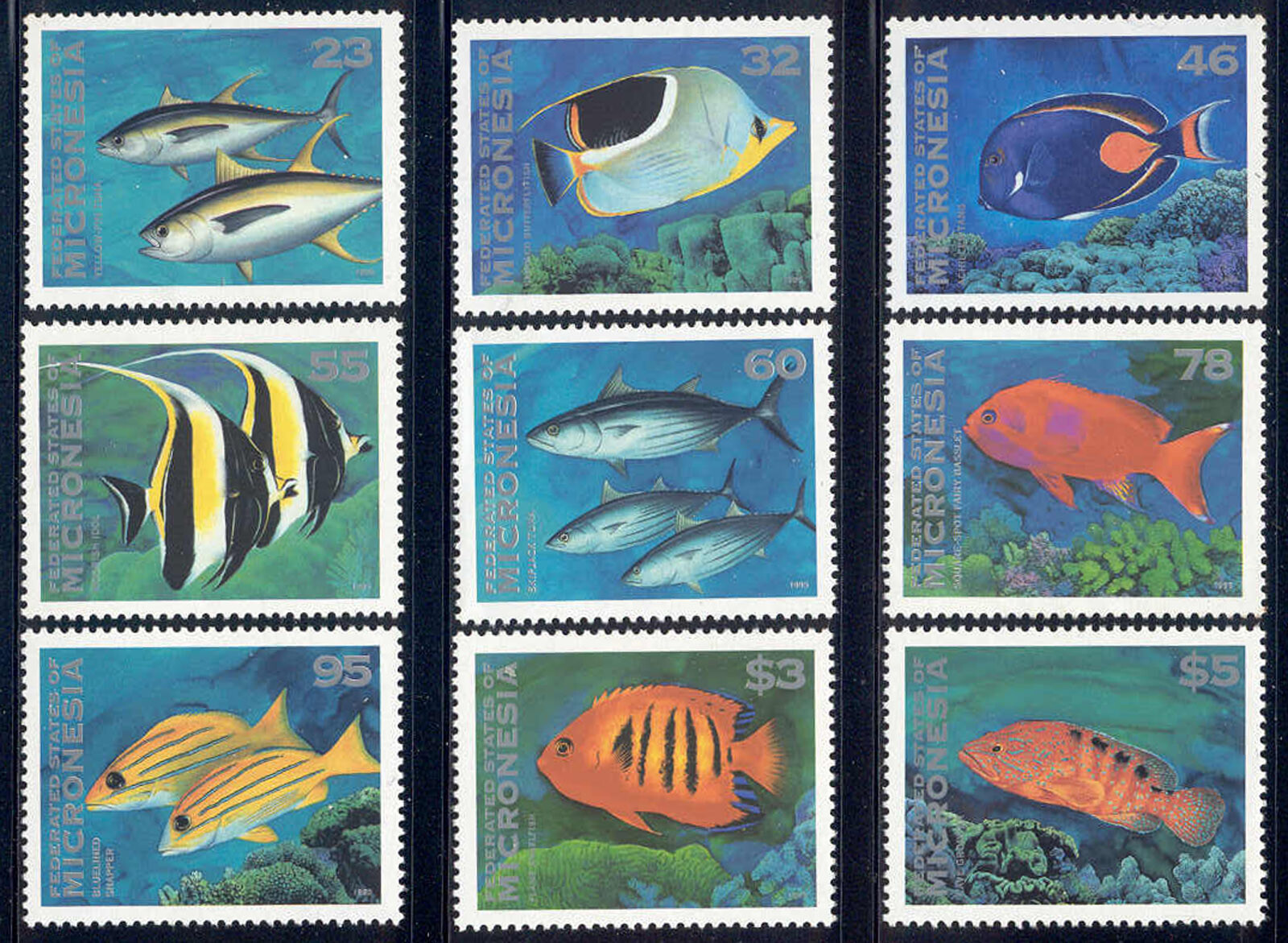 Micronesia - MNH 1996 Fish set of 9 #213/26 cv 23.80