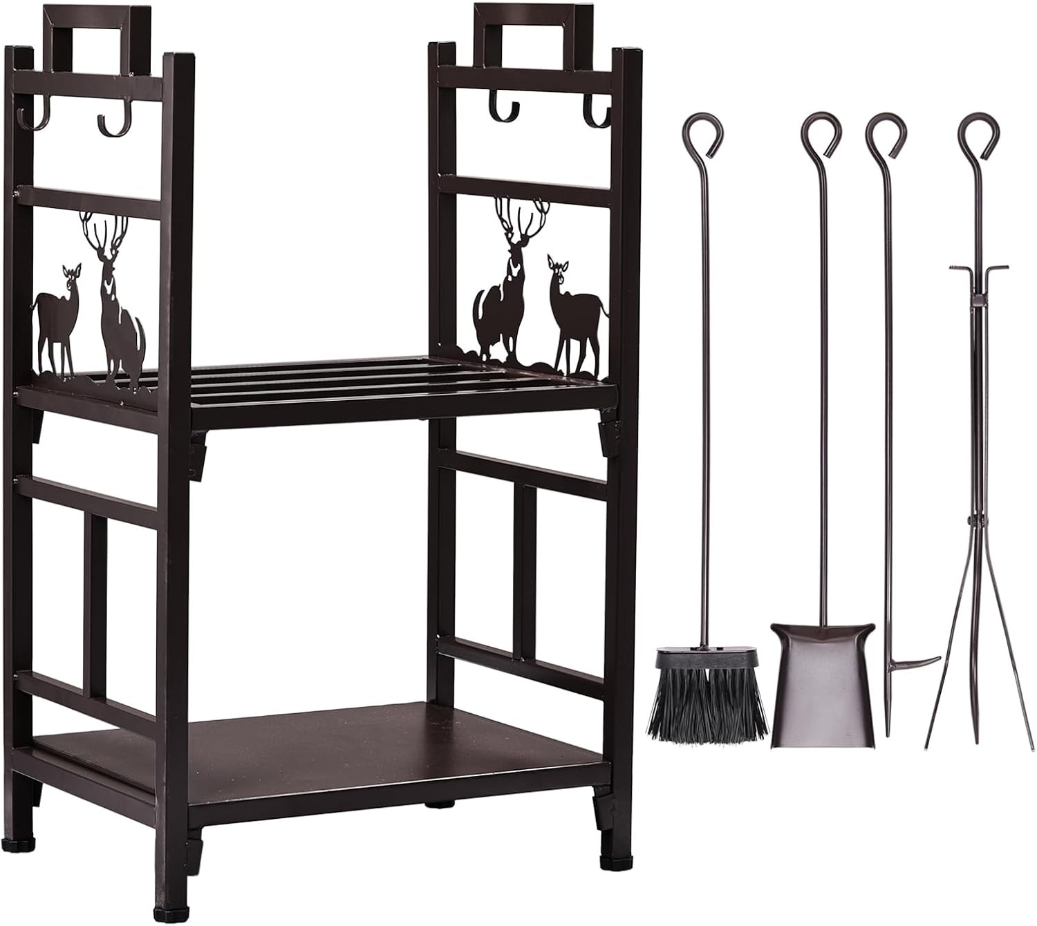 2-Tier Firewood Log Rack,Iron Lumber Storage Holder, Wood Pile Stacker Organizer