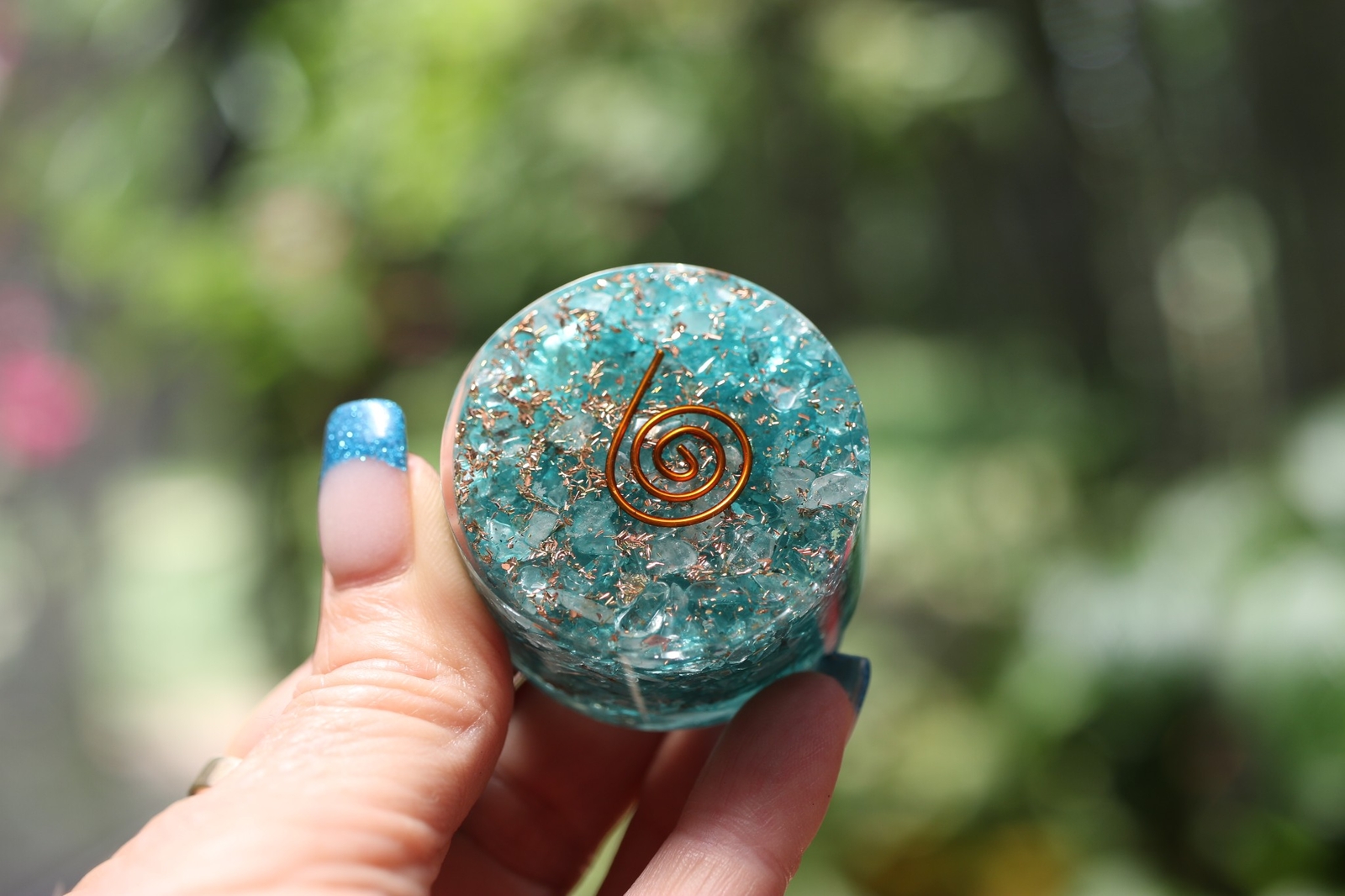 Aquamarine Orgone Tower Buster Powerful EMF & 5G Protection 1.5in