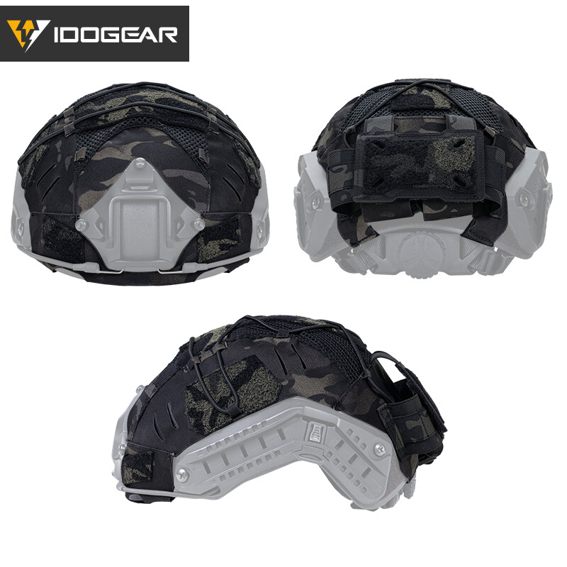 IDOGEAR Tactical Helmet Cover For FAST Helmet NVG Battery Pouch Laser Cut Camo
