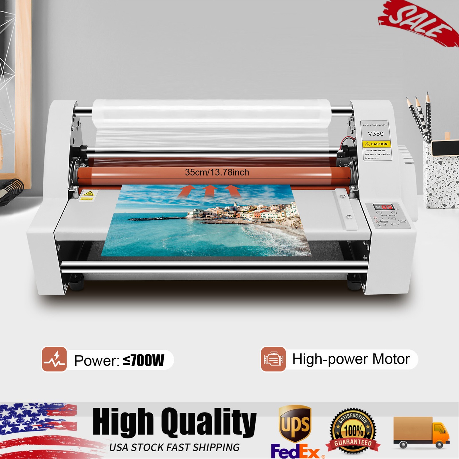 A3 Laminator Machine, V350 13inch Hot Cold Roll Laminating Machine Four Rollers