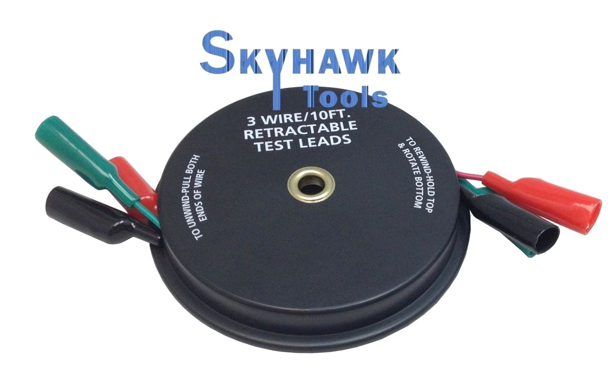 3 Wire 18 Gauge 10 Ft Retractable Test Leads Probes in Reel with Alligator Clips
