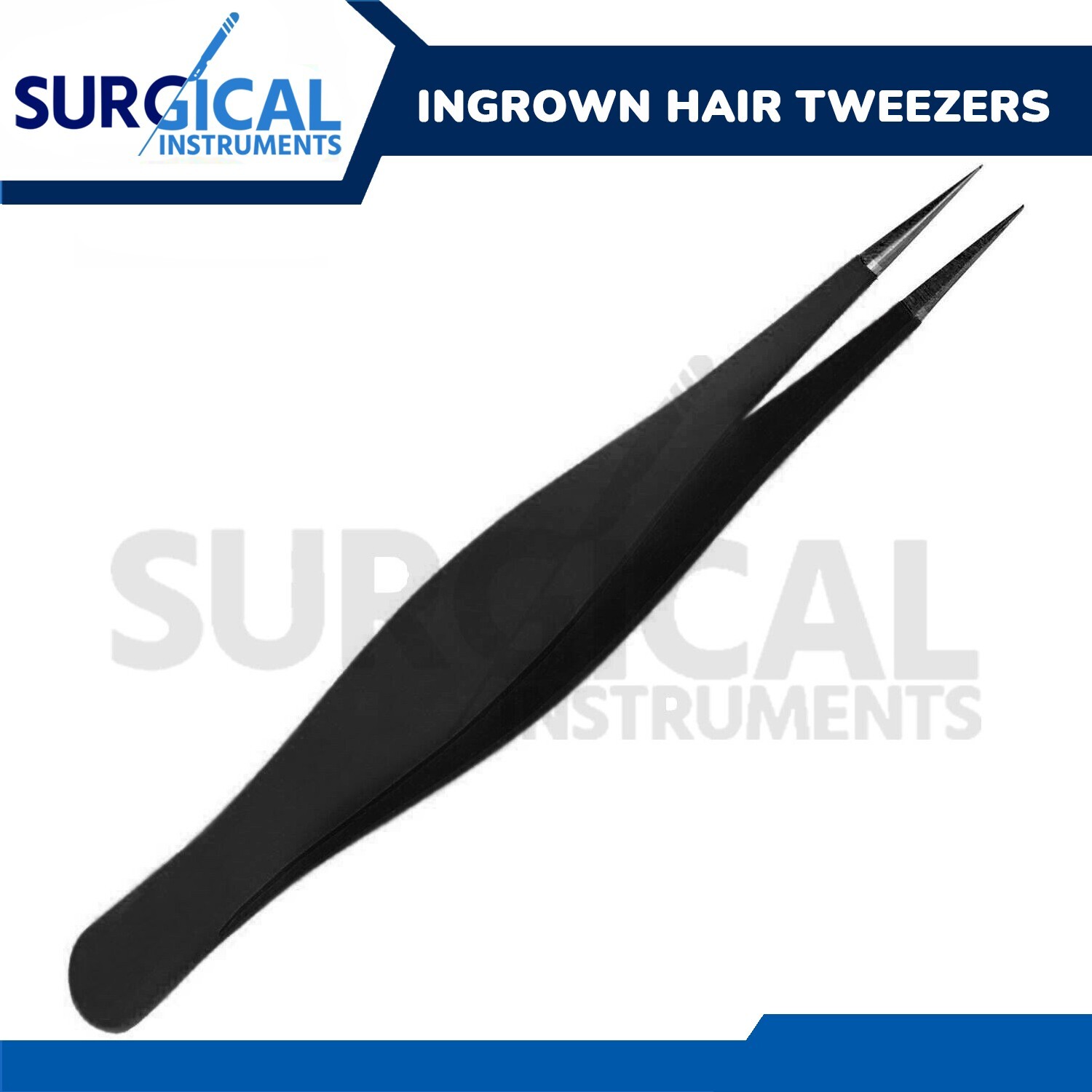 Surgical Tweezers for Ingrown Hair - Precision Sharp Needle Nose Pointed Black