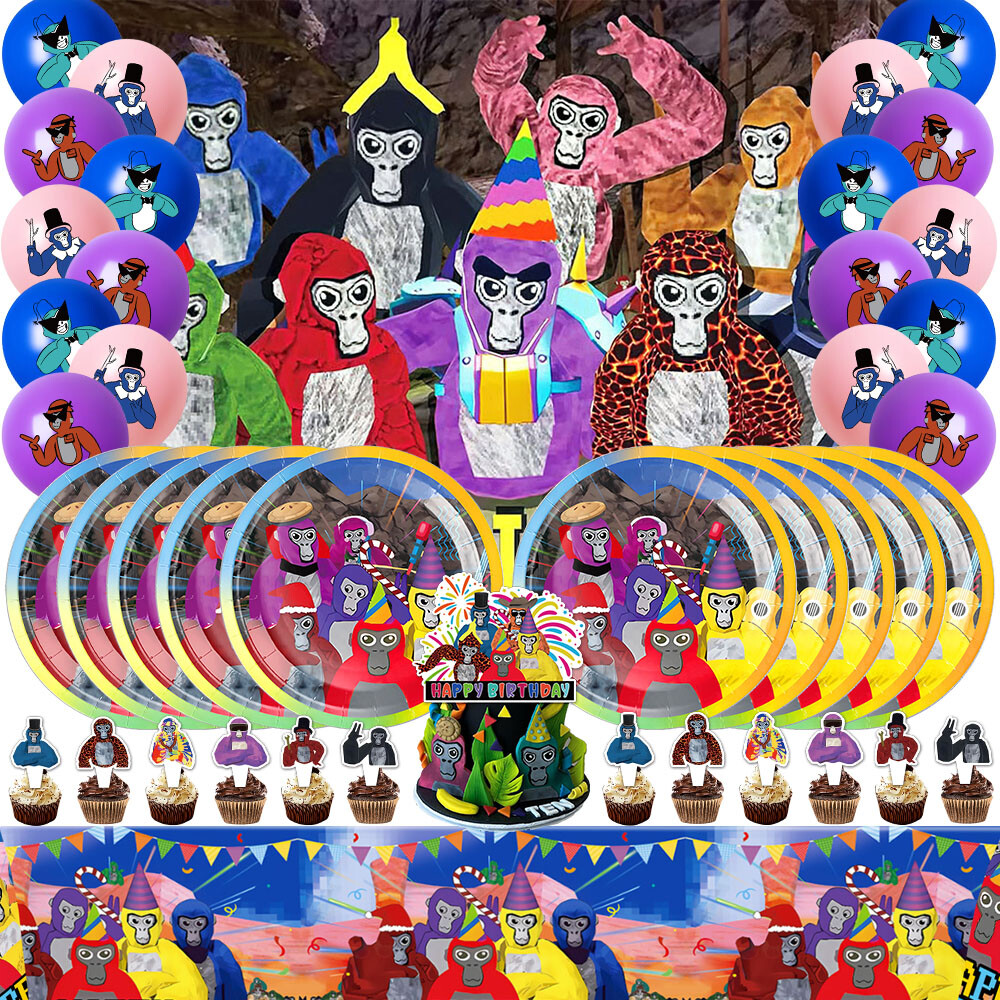 Gorilla Tag Birthday Decor Party Supplies Plate Balloon Cake Topper Banner 5x3ft
