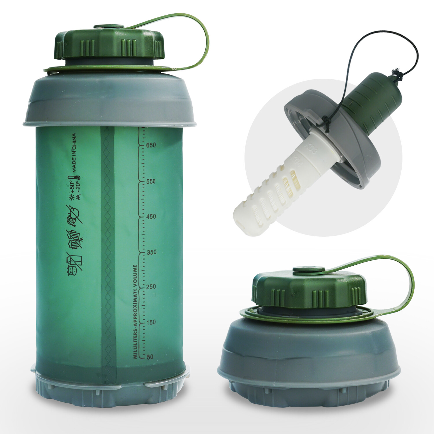 Outdoor Water Filter Bottle Integrated Straw 4-Stage Purifier Camping Hiking Kit