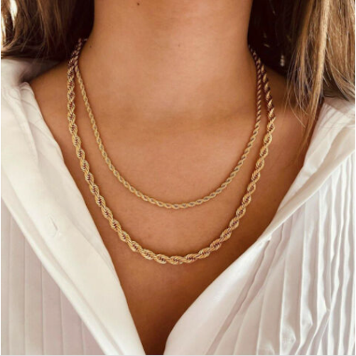 Stainless Steel Twisted Rope Chain Gold Plated Necklace Men Women