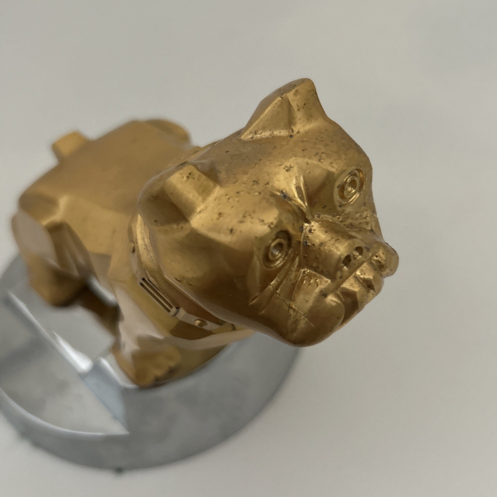 Vintage Mack Truck Bulldog Hood Ornament Gold Brass Chrome Base Old Emblem