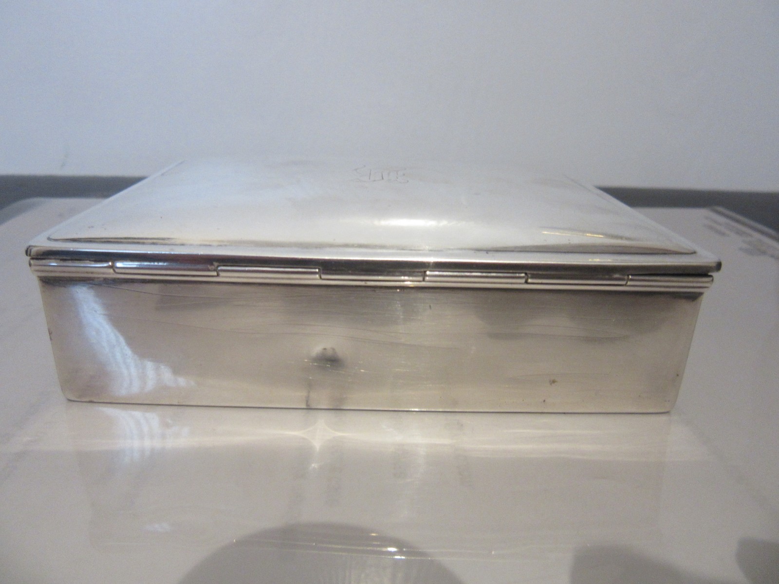 Antique Sterling Silver Cigarette Box Stamped Maker Mark Wood Lined 4.8 Oz