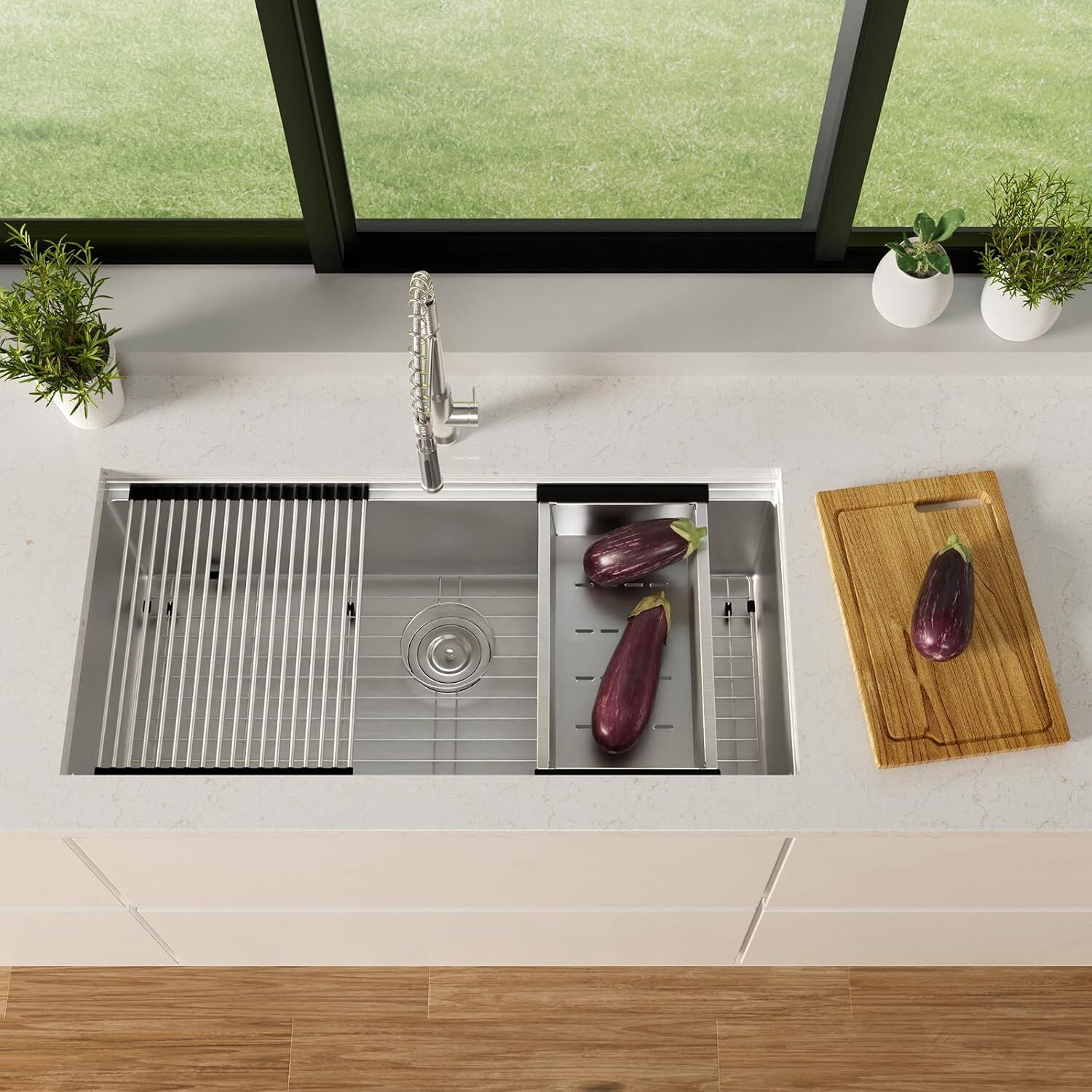 TECASA 36'' Workstation Kitchen Sink Stainless Steel Single Bowl 16 Gauge - USED