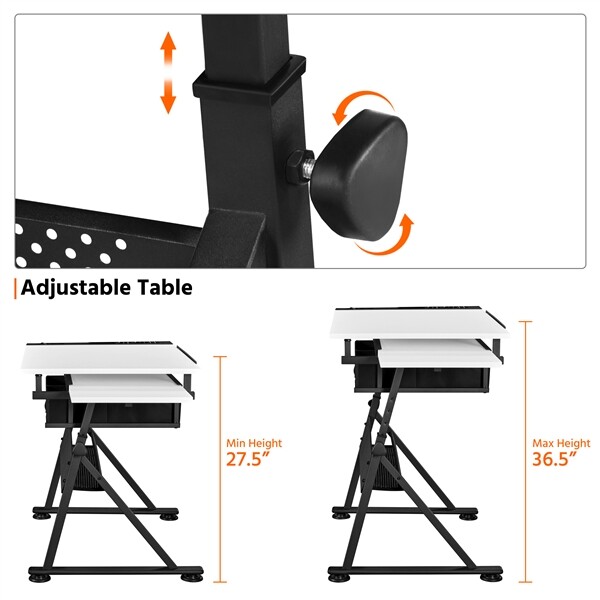 Height Adjustable Art Desk for Adults Tilting Tabletop Drafting Drawing Table