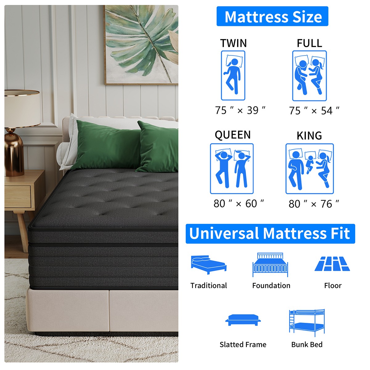 6"8"12"14" Gel Memory Foam Hybrid Spring Mattress Twin Full Queen King In A Box