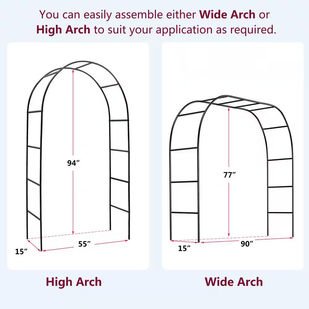 92 In. H Metal Garden Arch Trellis, Adjustable Arbor Trellis for Garden Climbing