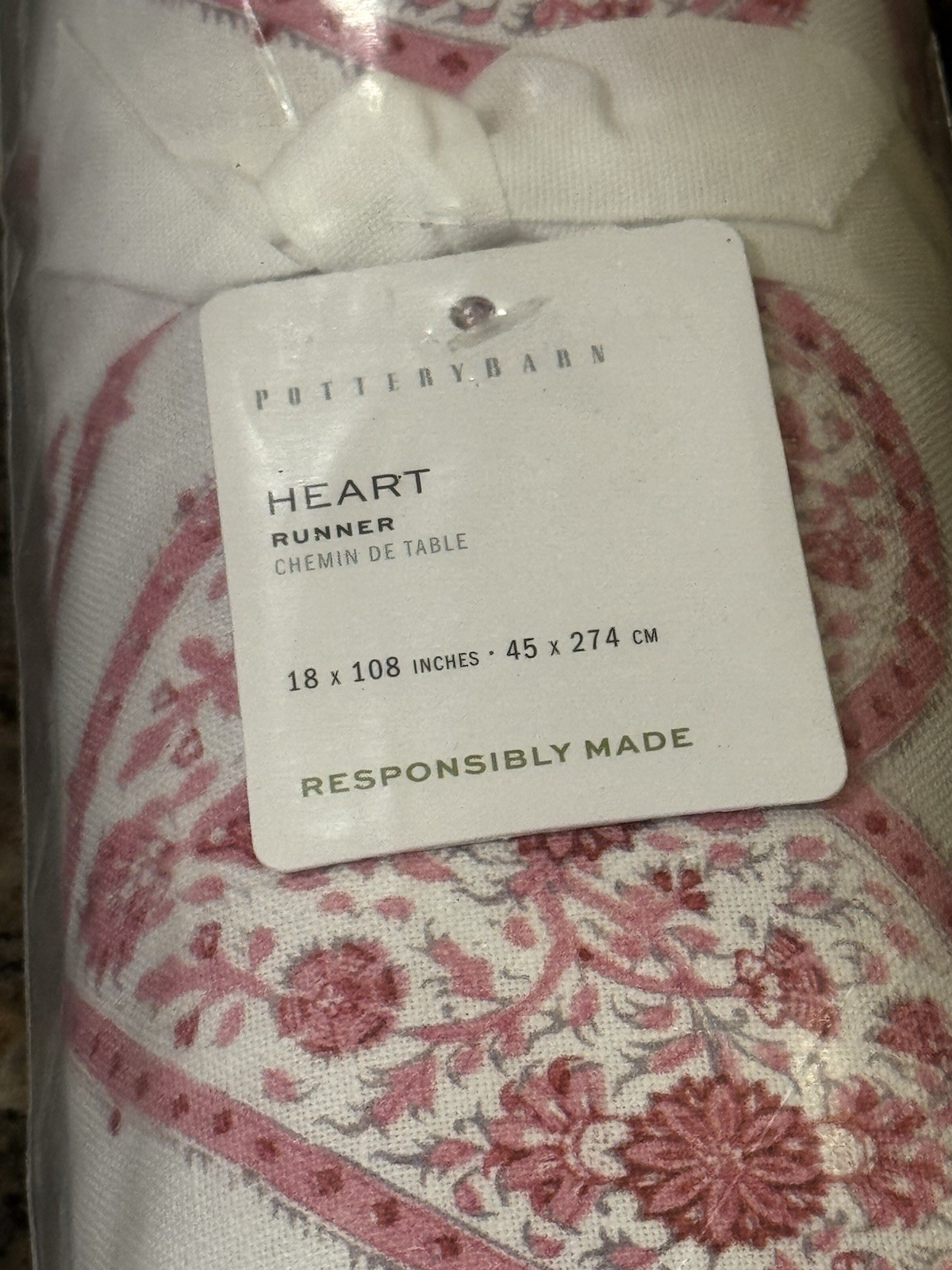 Pottery Barn Heart Organic Cotton Table Runner - NEW