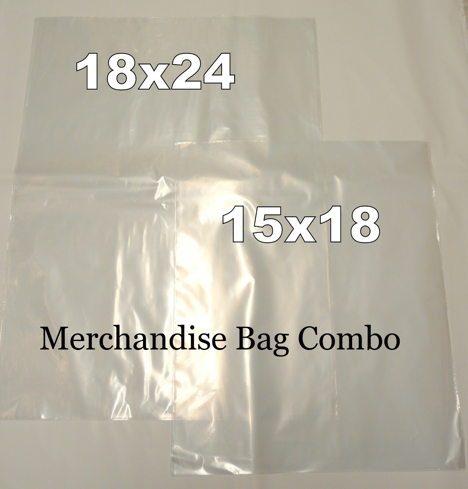 20 Clear Plastic Merchandise Bag Combo ~ 2 Large Sizes 15x18 & 18x24 / 1.5 Mil