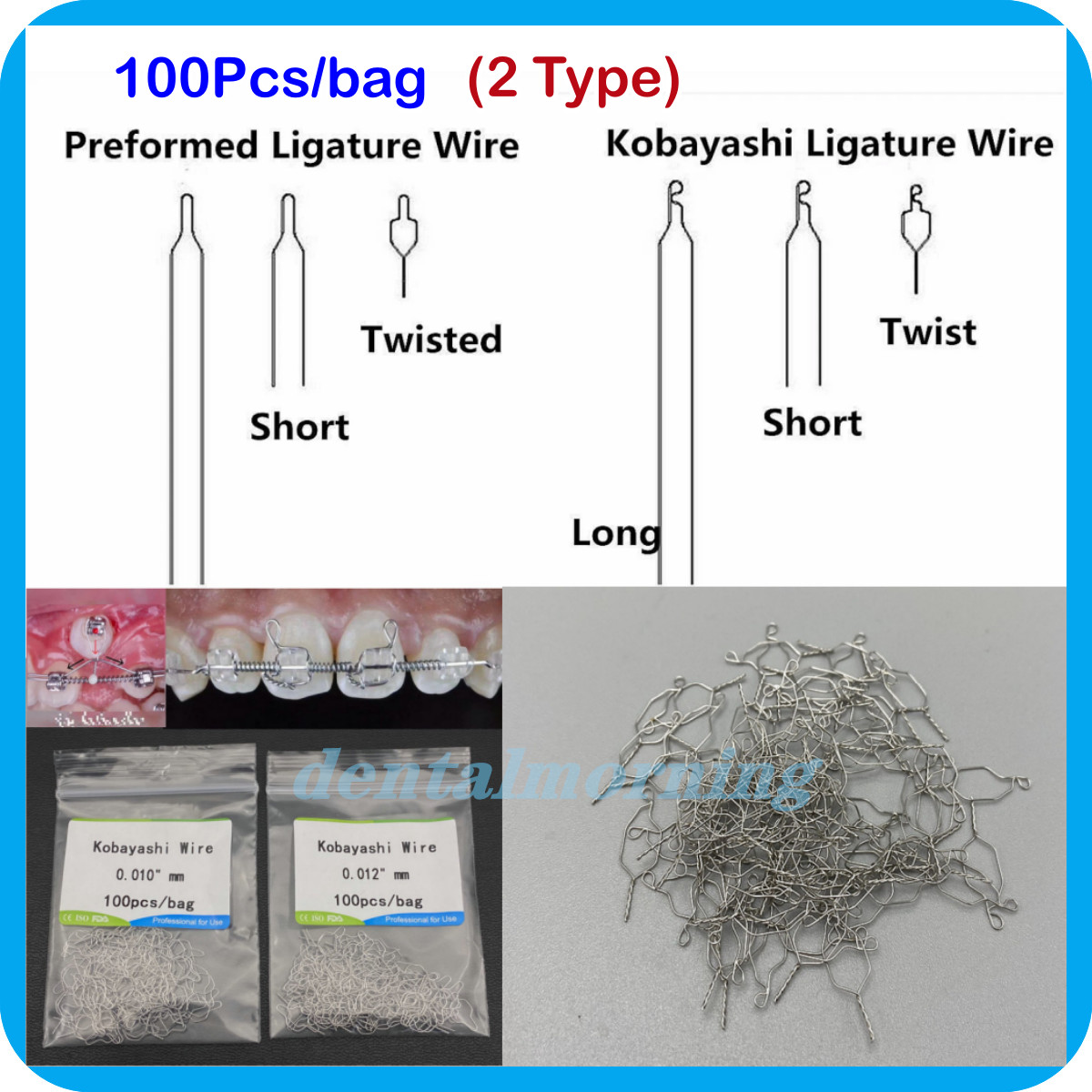 Dental Orthodontic Bracket Preformed/Kobayashi Ligature Wire Long/Short/Twist
