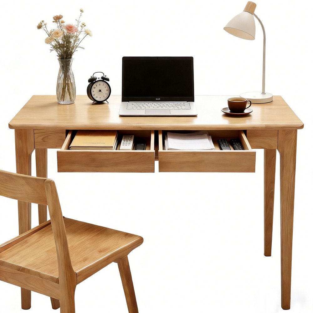 Solid Wood Desk with Drawers, Standing Desk with Smooth Edges, Home Office Desk