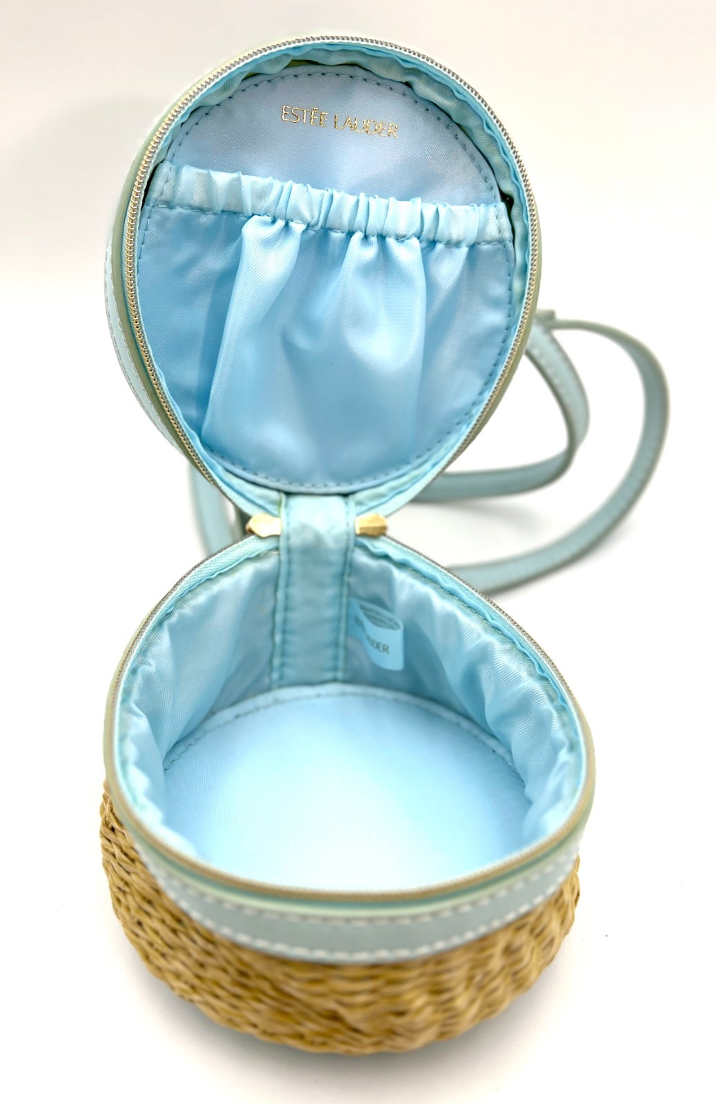 Estee Lauder Straw Pouch Cosmetic Zipper Makeup Bag Clutch with Strap ~ New