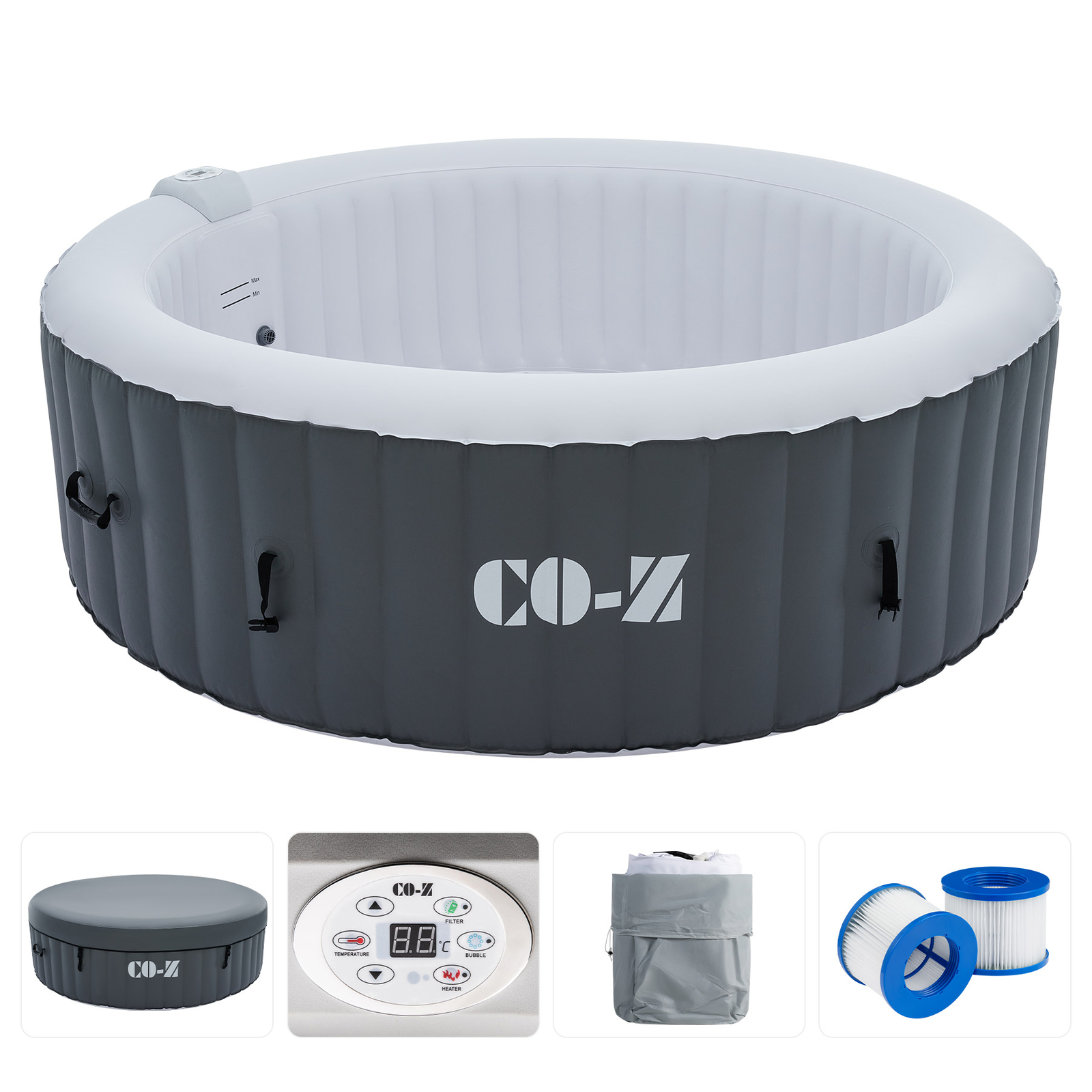 CO-Z Portable Inflatable Hot Tub Spa 130 Air Jets w Pump & Cover 2/4/6 Person US
