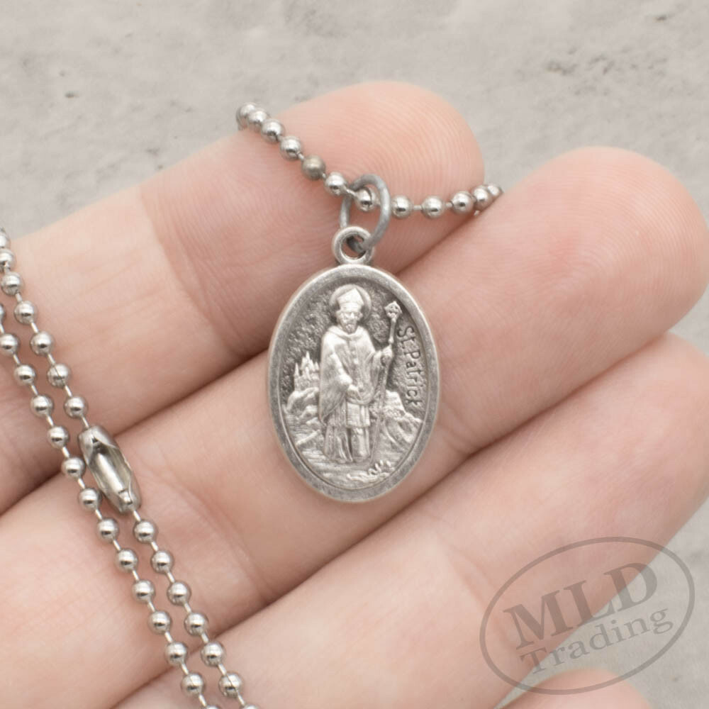 Patron Saint Of Ireland St Patrick Pray For Us Medal Pendant Necklace Italy