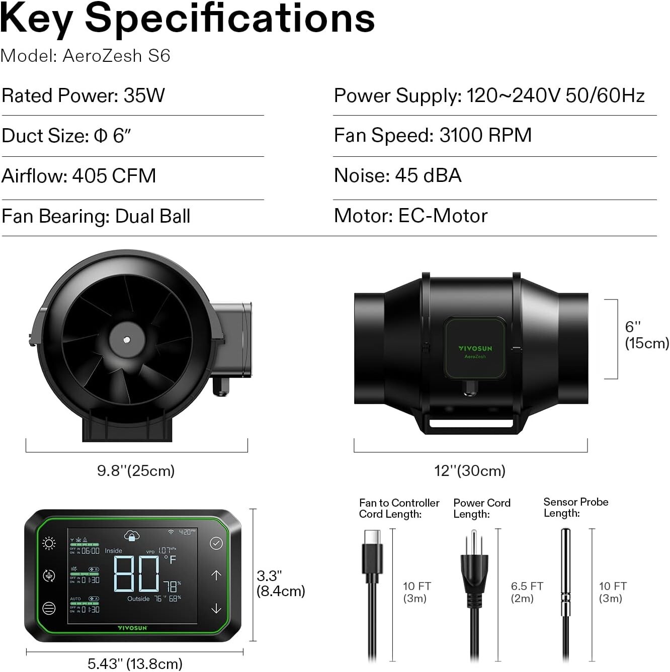 VIVOSUN AeroZesh S6 6" 405CFM Inline Duct Fan HVAC Exhaust Blower E42A Growhub