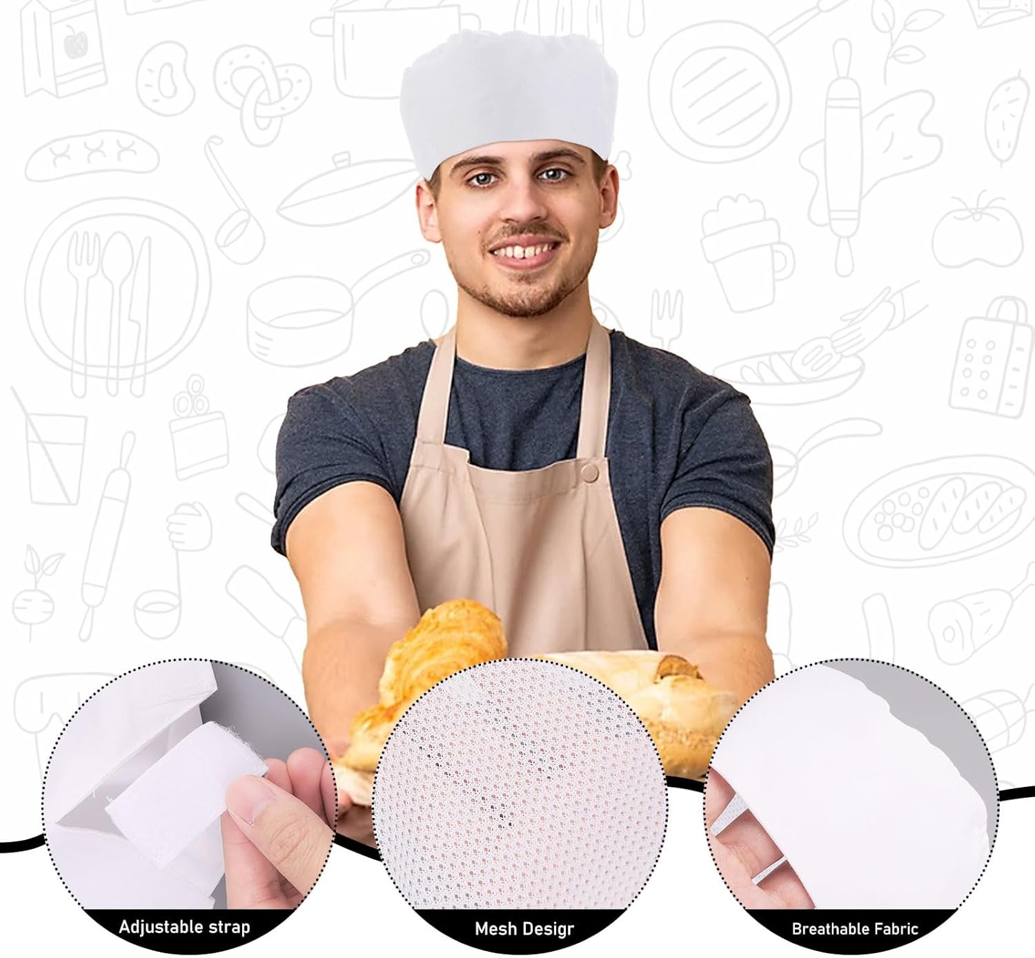 8 Pcs Unisex Chef Hats for Men Women Adult Adjustable Kitchen Cooking Caps Sushi