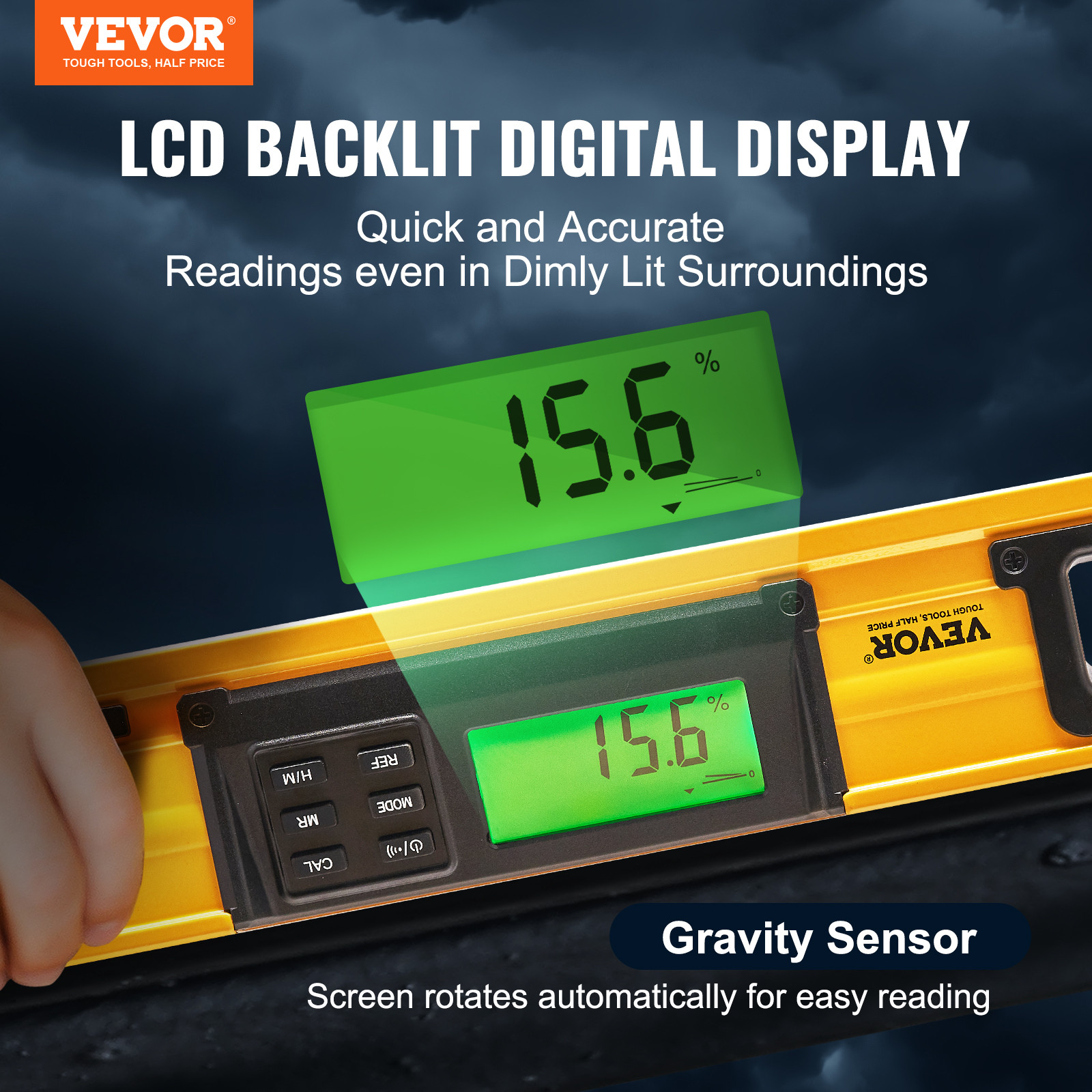 VEVOR Torpedo Level Magnetic 24 in Digital LED Screen Gravity Sensor Waterproof