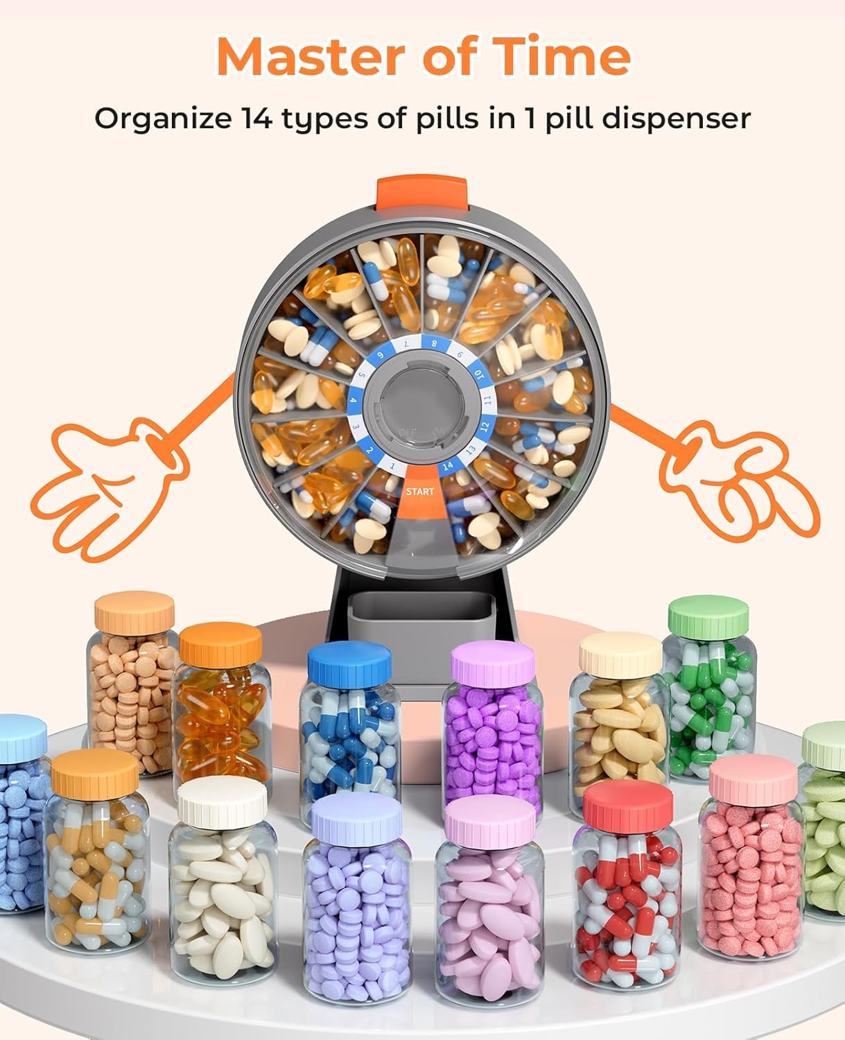 Pill Dispenser Daily,Large Pill Organizer with Standing Used,Used for 14 days