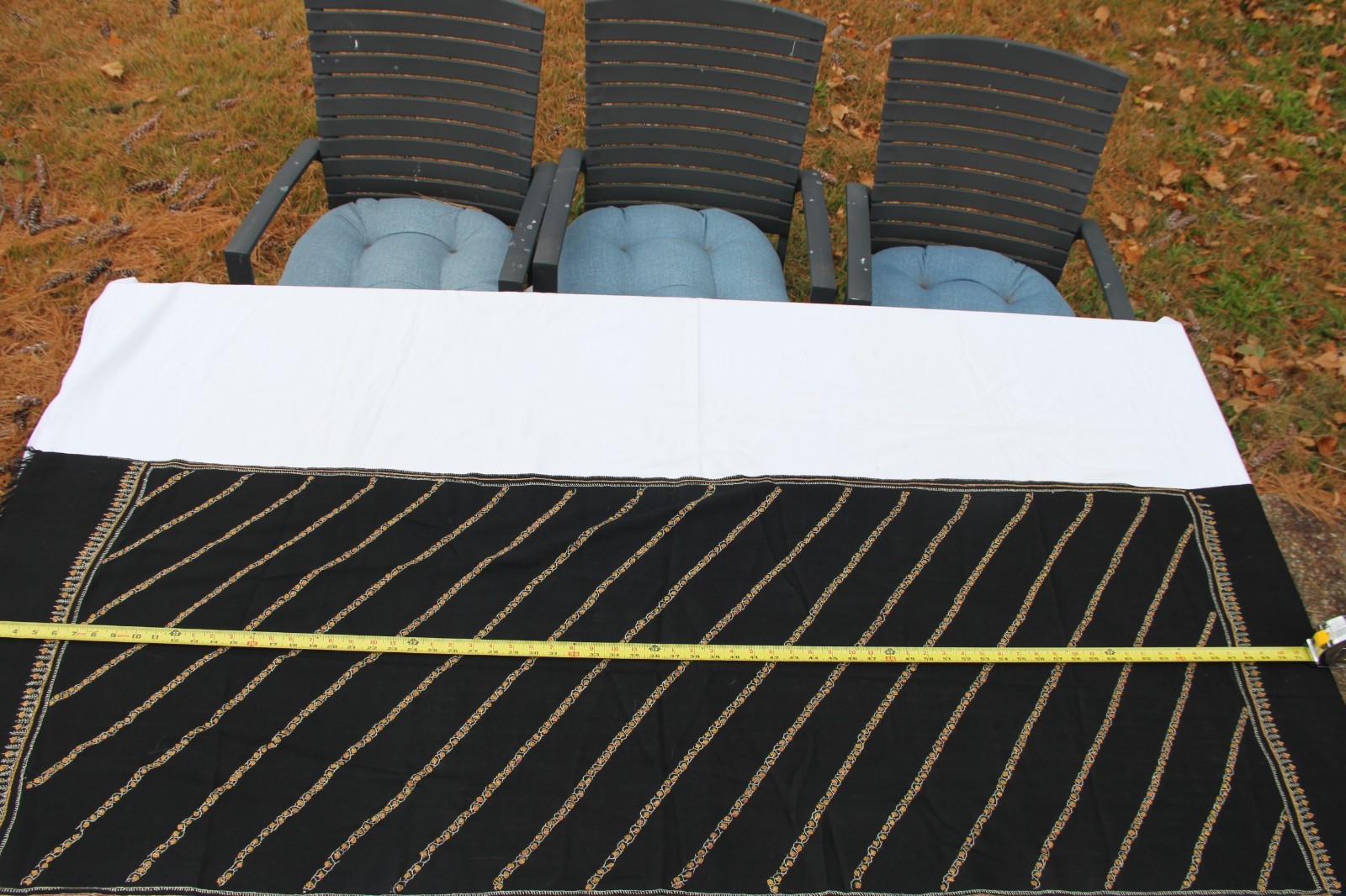 Wool Large Throw/Shawl Black Embroidered Trim and Fringe 76"x25"