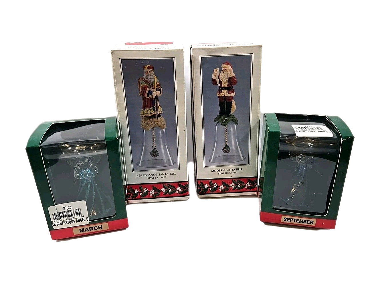 Christmas Lot Of 4 Kurt Adler Birthstone Angels & Novelino Santa Bells Holiday