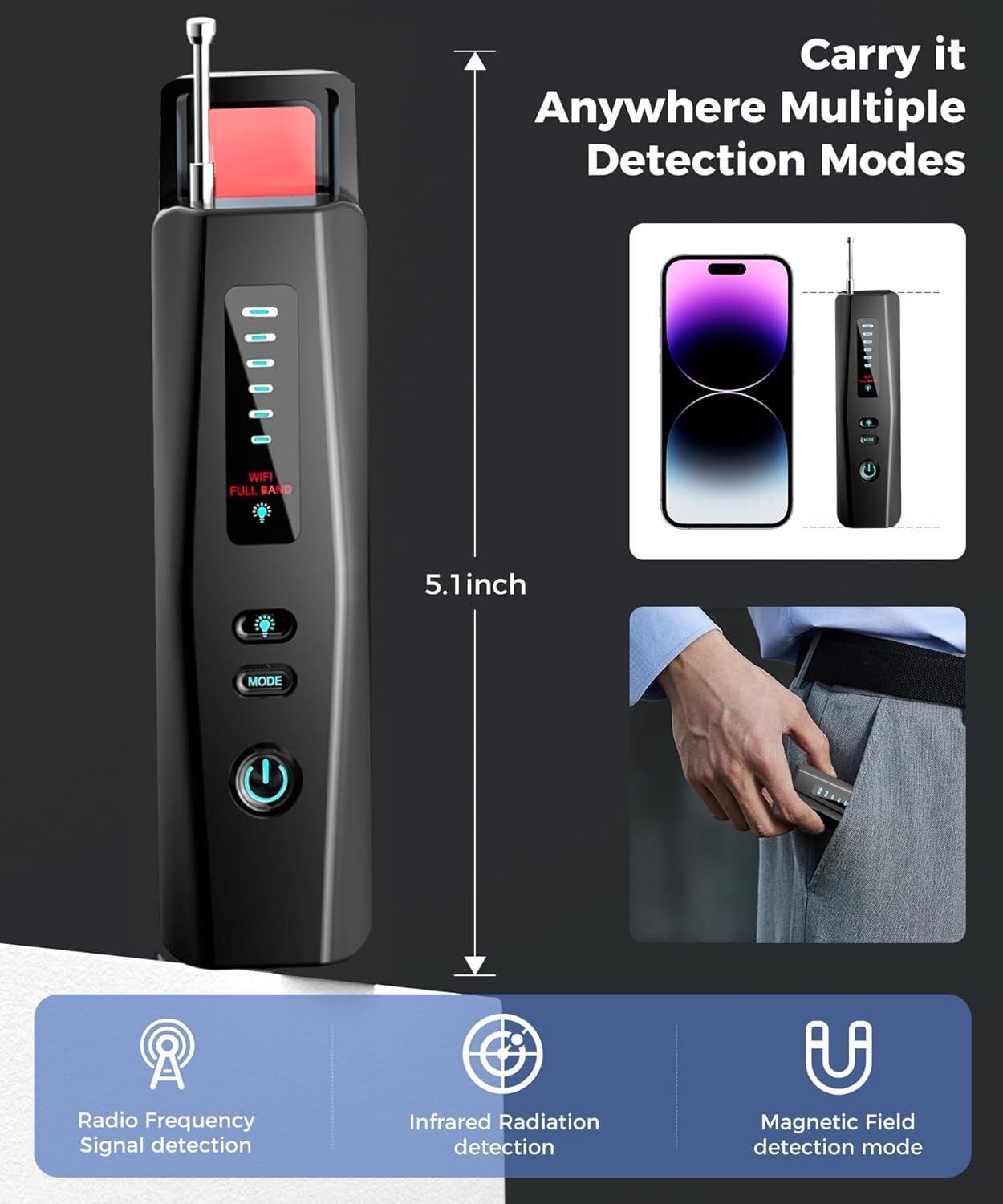 Hidden Camera Detector, Camera Detector, Anti Spy, GPS Tracker Detector, Portabl