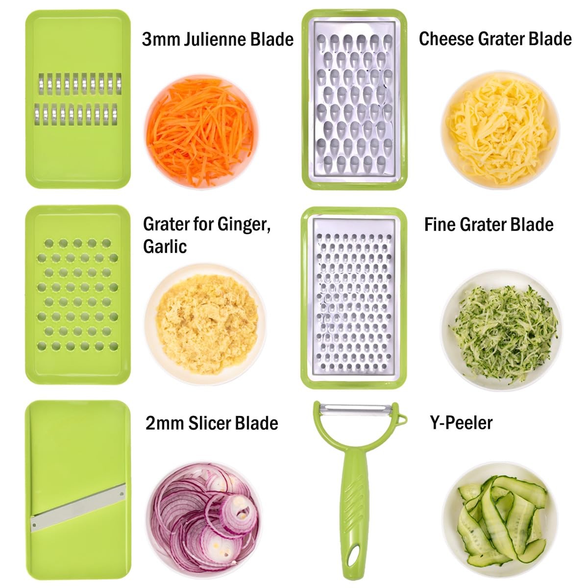 NACOLUS Cheese Grater with Container,5 In 1 Mandoline Slicer 11.4*4.7, Green