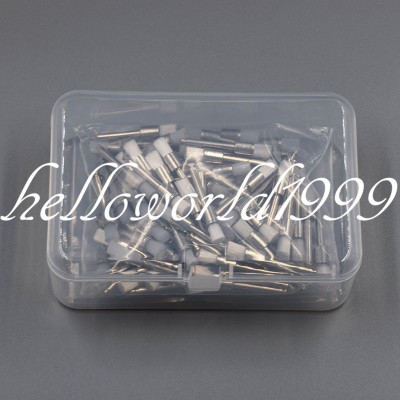100 Pcs Dental White Nylon Polishing Flat Latch Polisher Prophy Brush Disposable