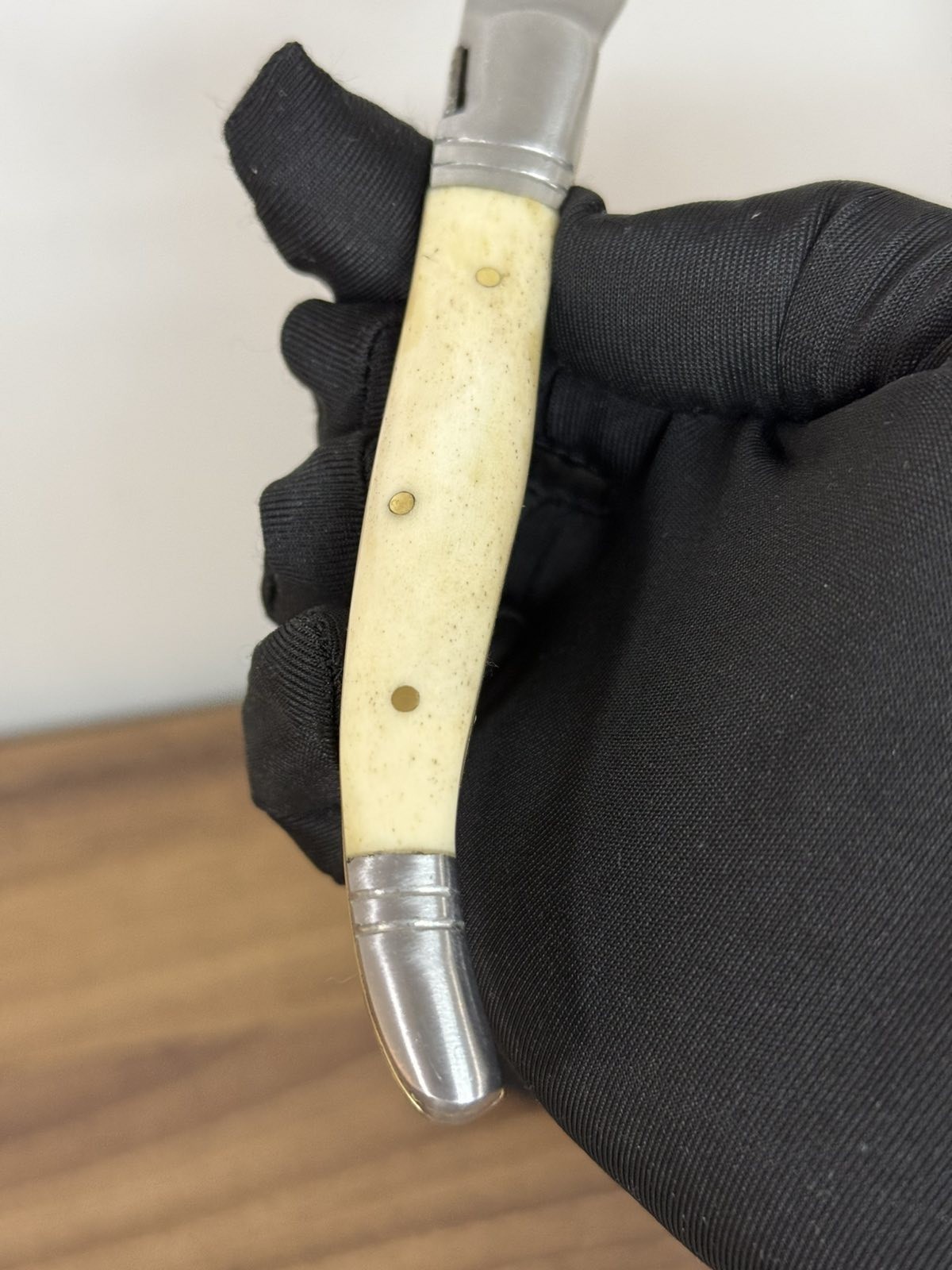 Vintage Laquiole Pocket Knife Blade Steel Antler Handle Leather Sheath Mens Rare