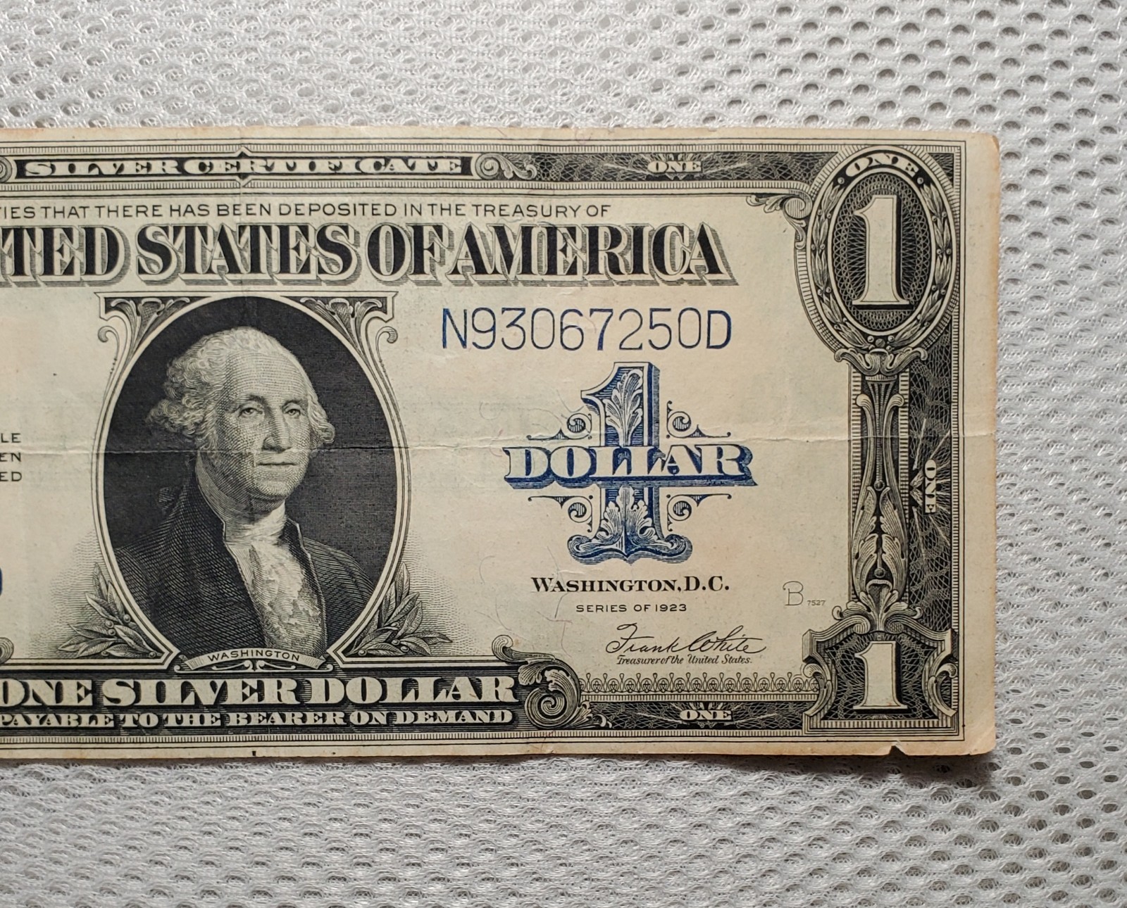 1923 $1 Silver Certificate Horse Blanket Blue Seal Large Size Note Border Damage