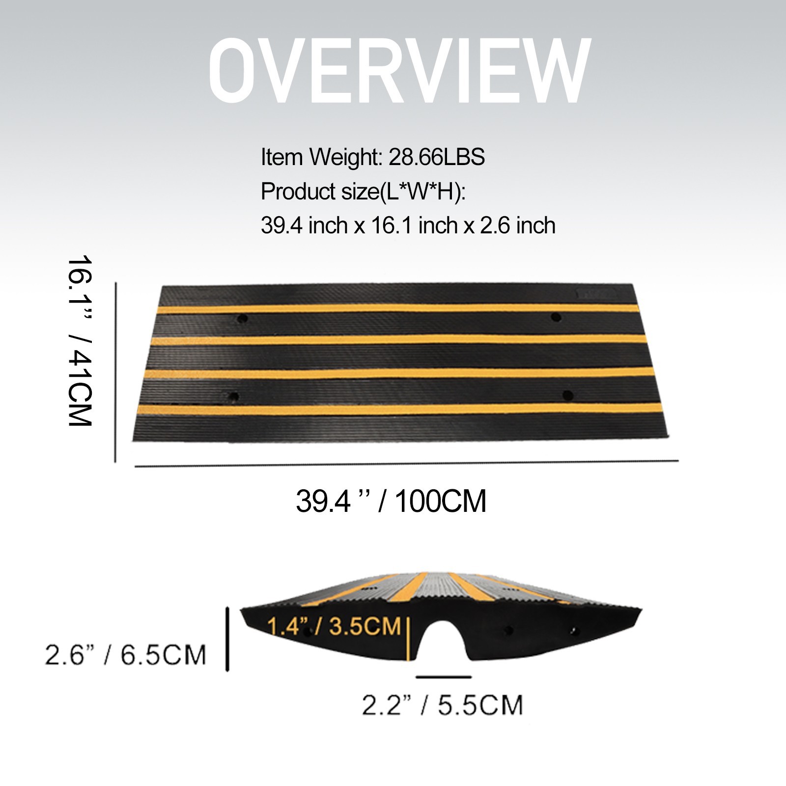 2.6" Rise Rubber Driveway Curb Ramp 15T Heavy Duty Load Threshold Ramp 1 PACK