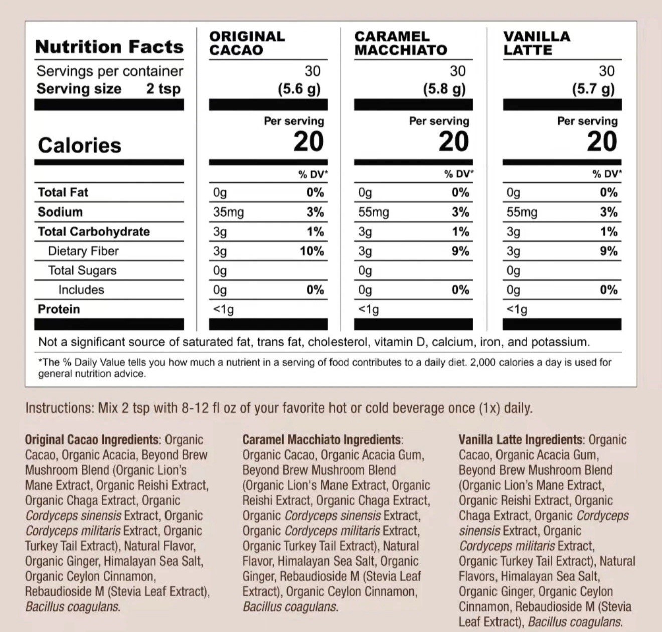 3-PACK VANILLA Beyond Brew Mushroom Coffee 7-in-1 Cacao Energy/focus/Gut/Mental!