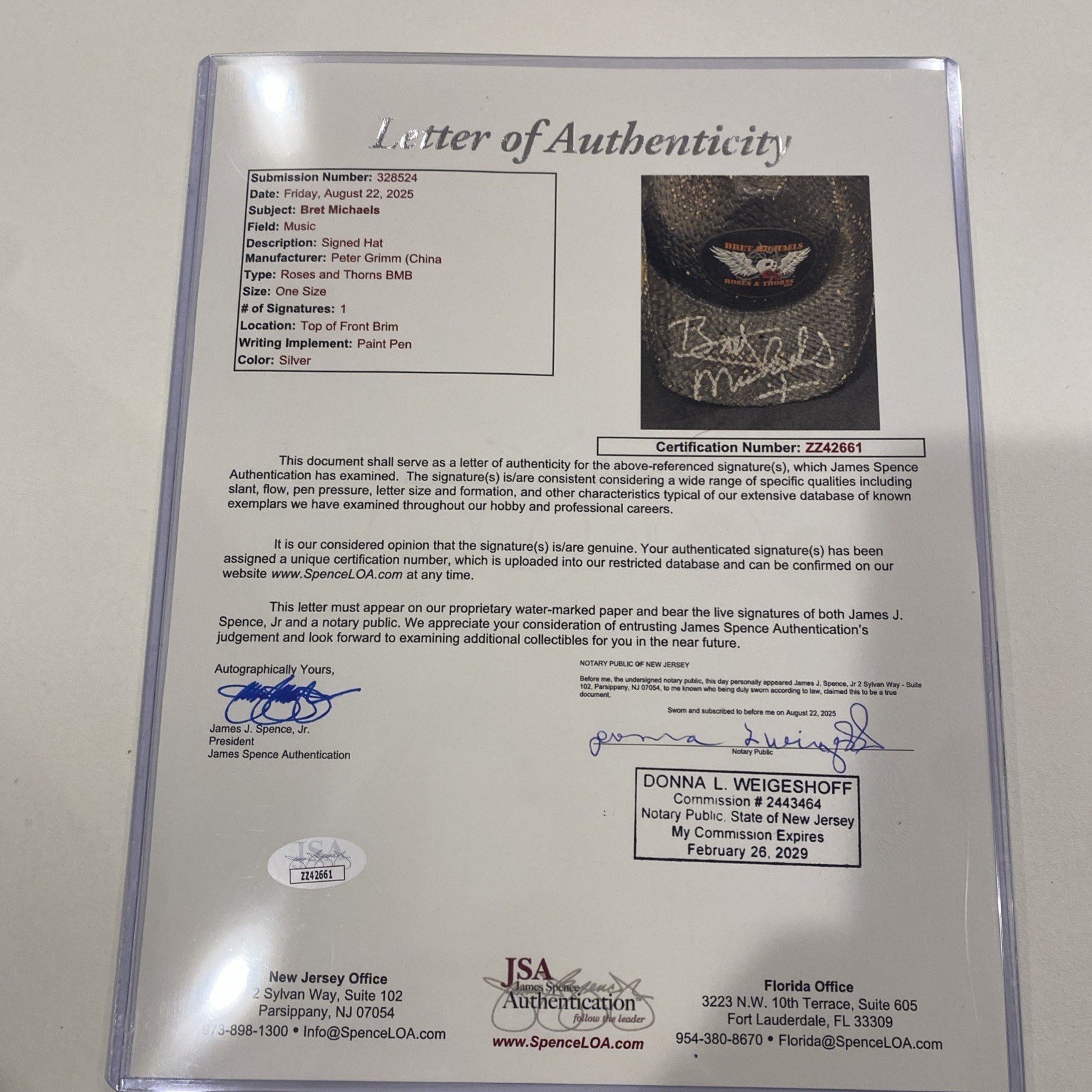Bret Michaels Signed Peter Grimm Cowboy Hat JSA Authenticated