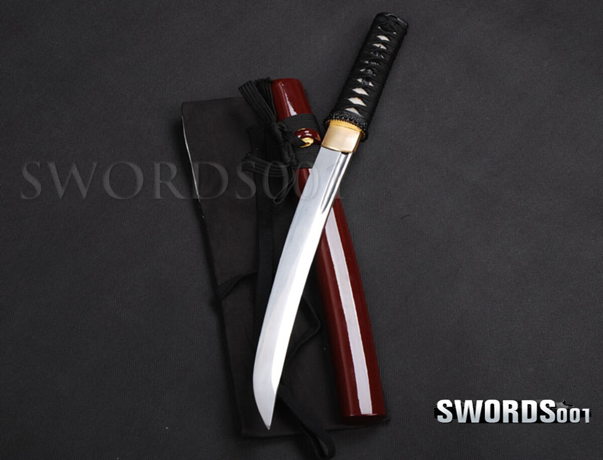 Self-defense Samurai Tanto Knife Carbon Steel Japanese Sword Dark Red Scabbard