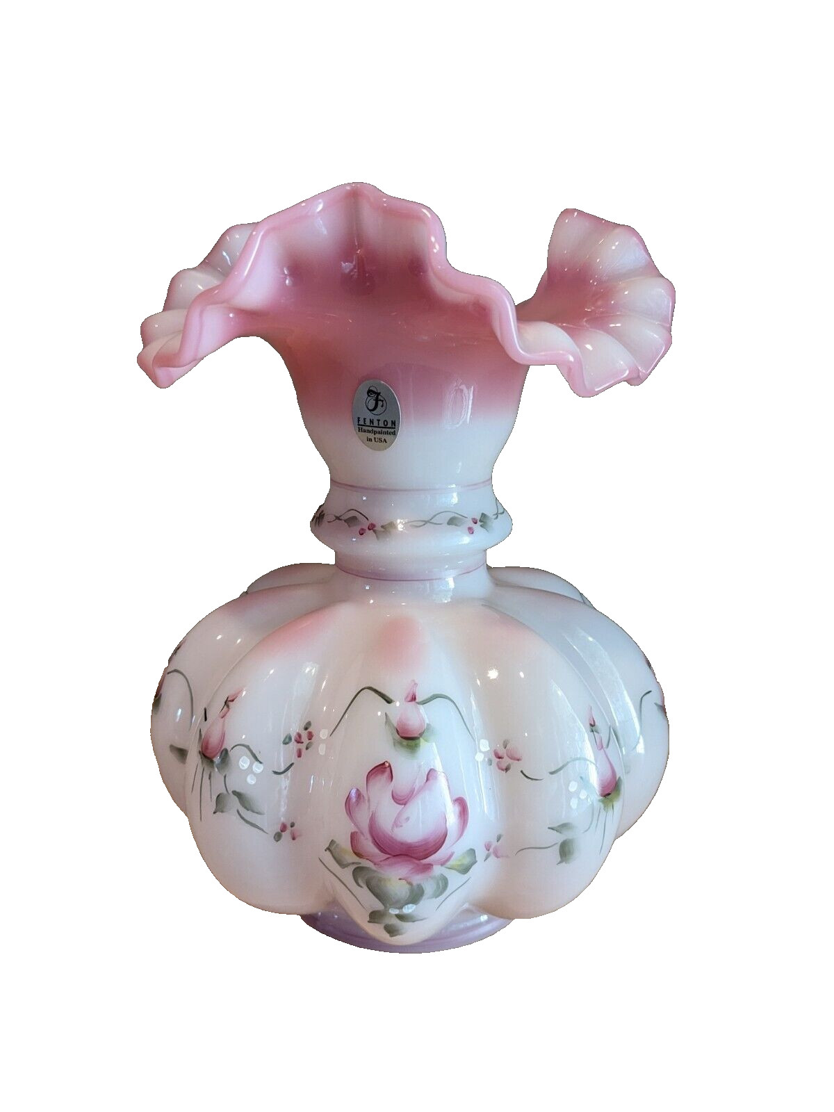Fenton Rosalene 1997 Glass Messenger Exclusive Melon Hand Painted Vase