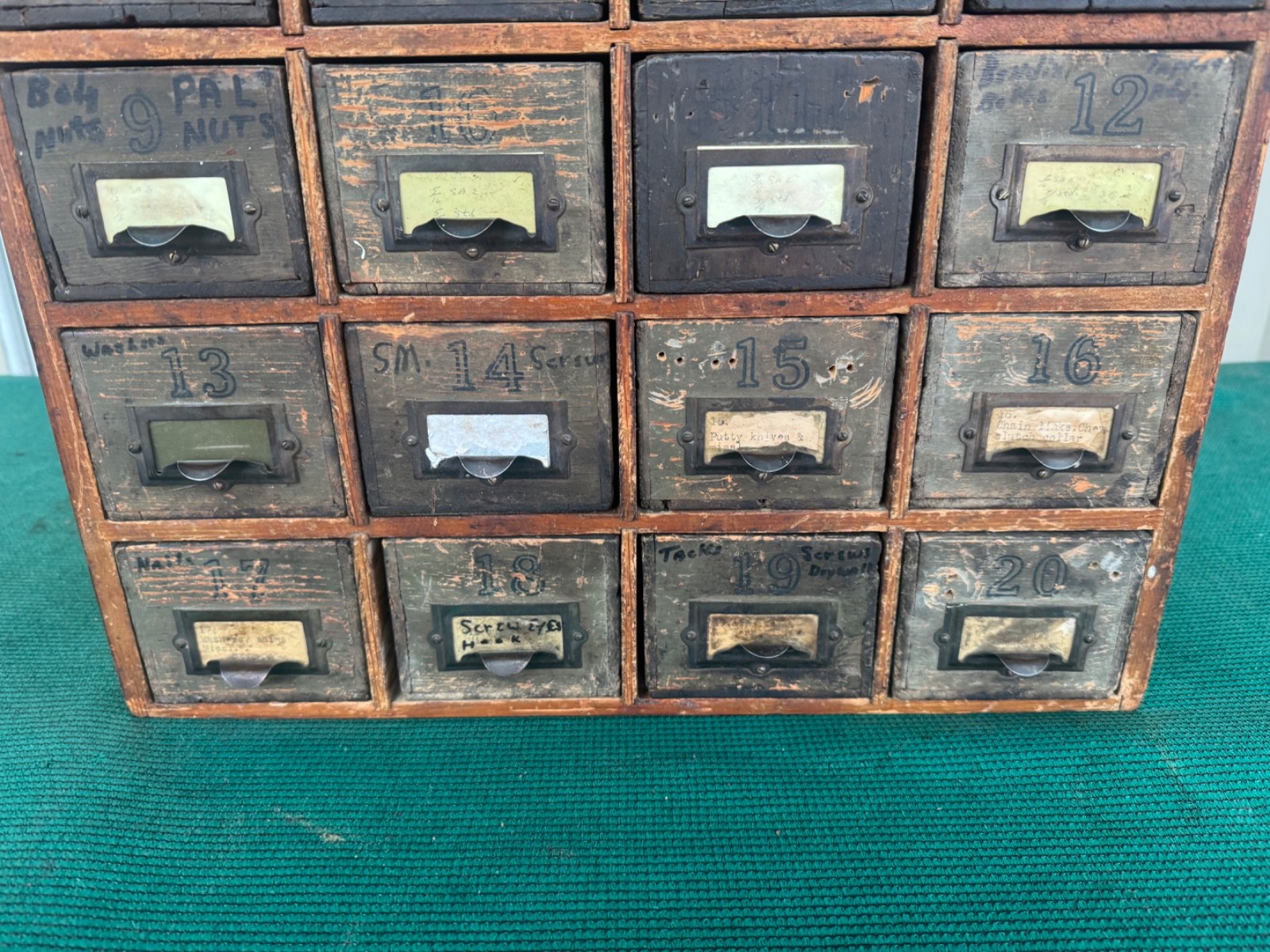 Antique Apothecary Wood Cabinet Bin Nuts, Bolts, Screws 20 Drawers 17"x12"x17"