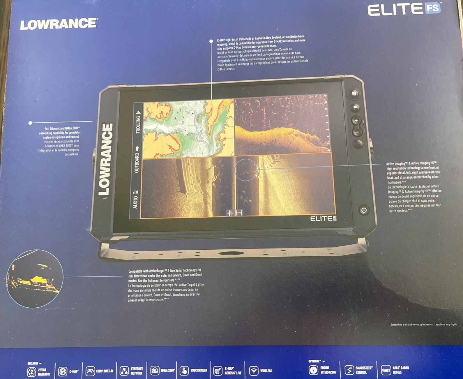 Lowrance Elite FS 12 Fishfinder Chartplotter Totalscan Transducer