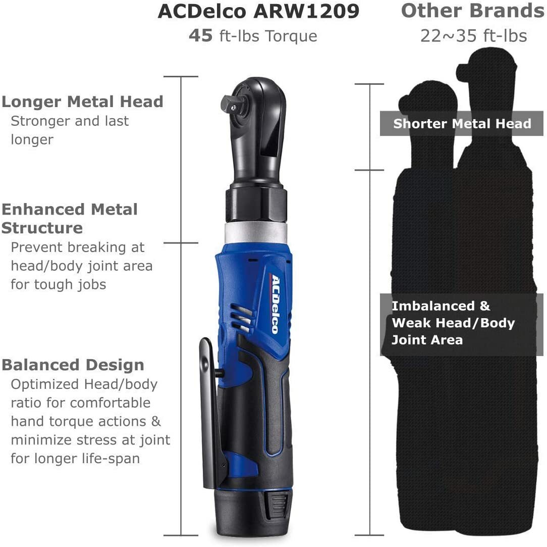 ACDelco ARW1209-P2 G12 Series 12V Li-ion 3/8” 45 ft-lbs. Ratchet Wrench Tool Kit