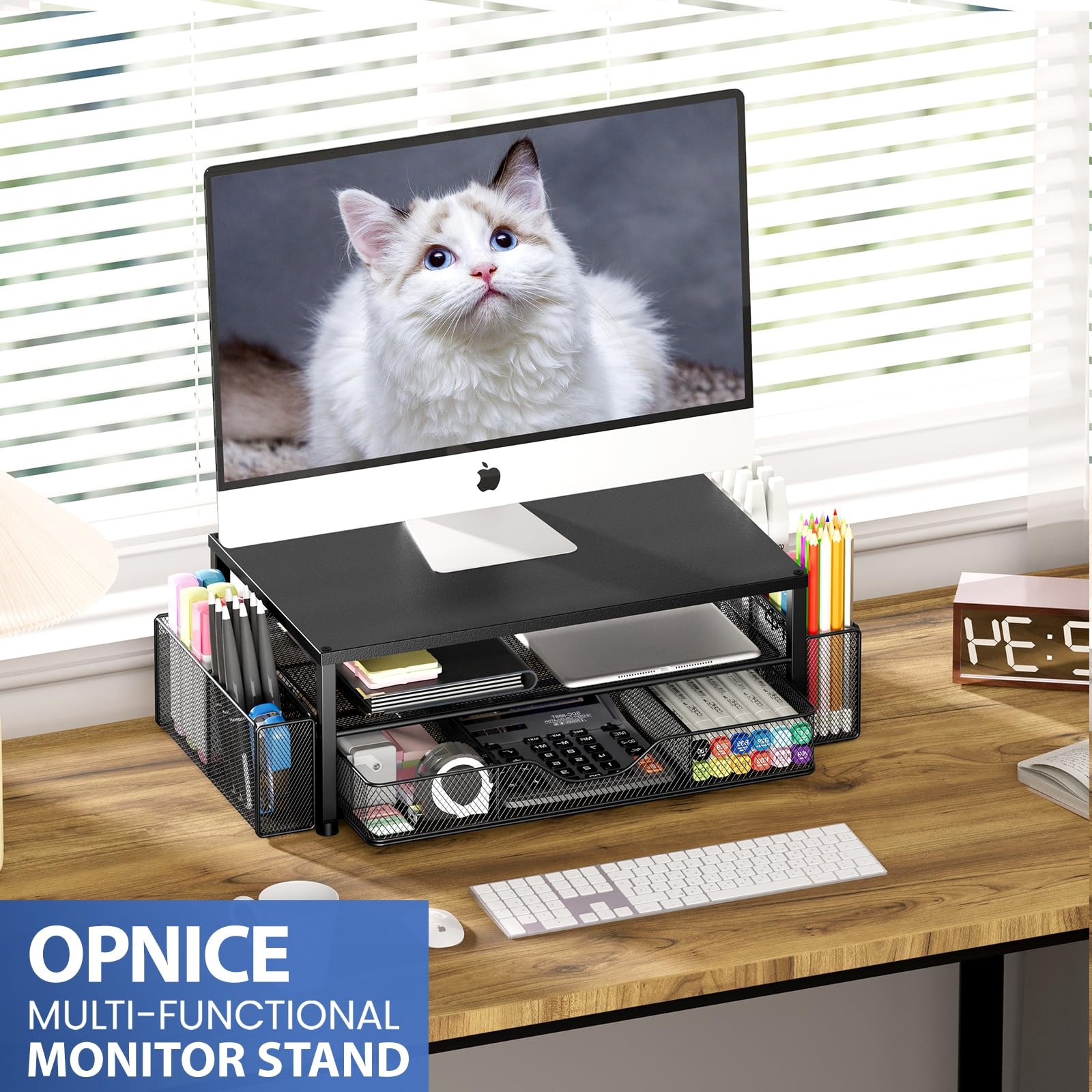 OPNICE Desk Organizer and Accessories, 2-Tier Computer Monitor Black 1-Pack