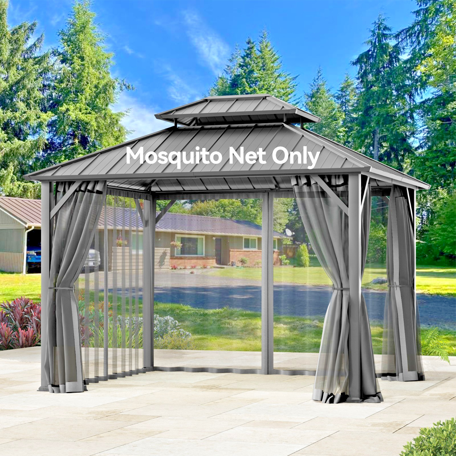 Gazebo Mosquito Netting Waterproof Insect Screen Easy Install Double Zippers