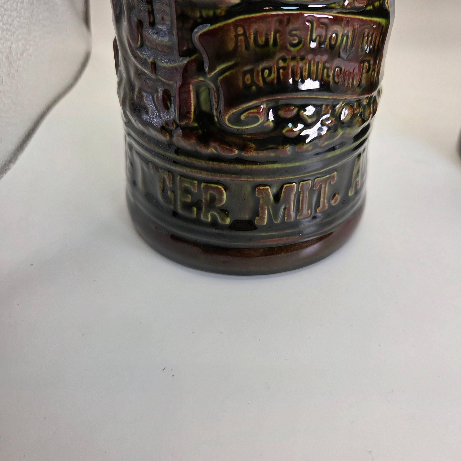 Vintage German Style Beer Steins Pair Signed “Sam :)” 8.5” Brown Glaze