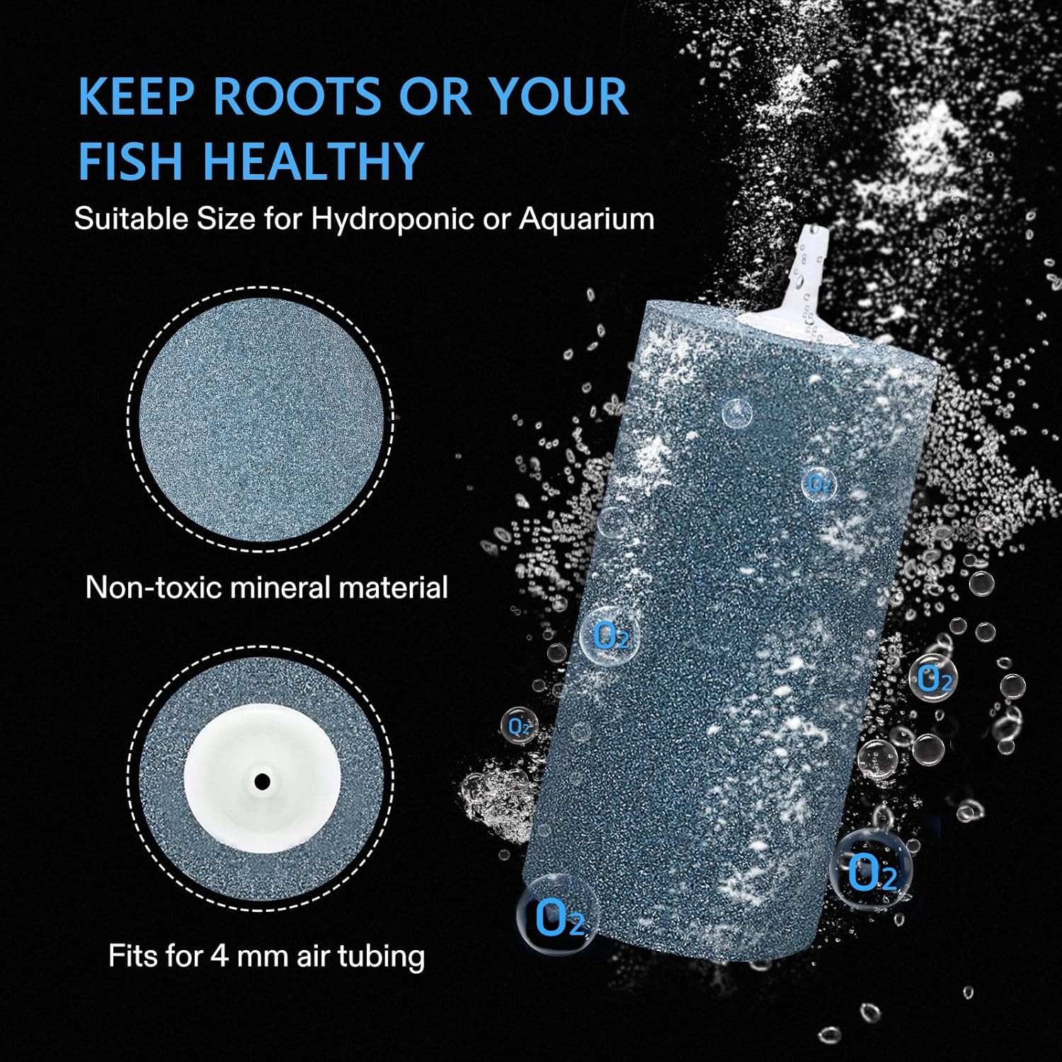 Air Stone for Aquariums or Hydroponics, 4" Cylinder, Fits 4 mm / 0.16" Tubing