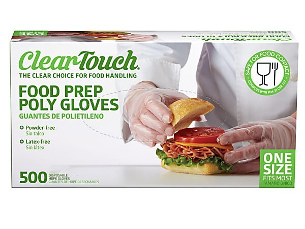 Clear Touch Food Prep Poly Gloves - Latex and Powder Free - One Size Fits Most