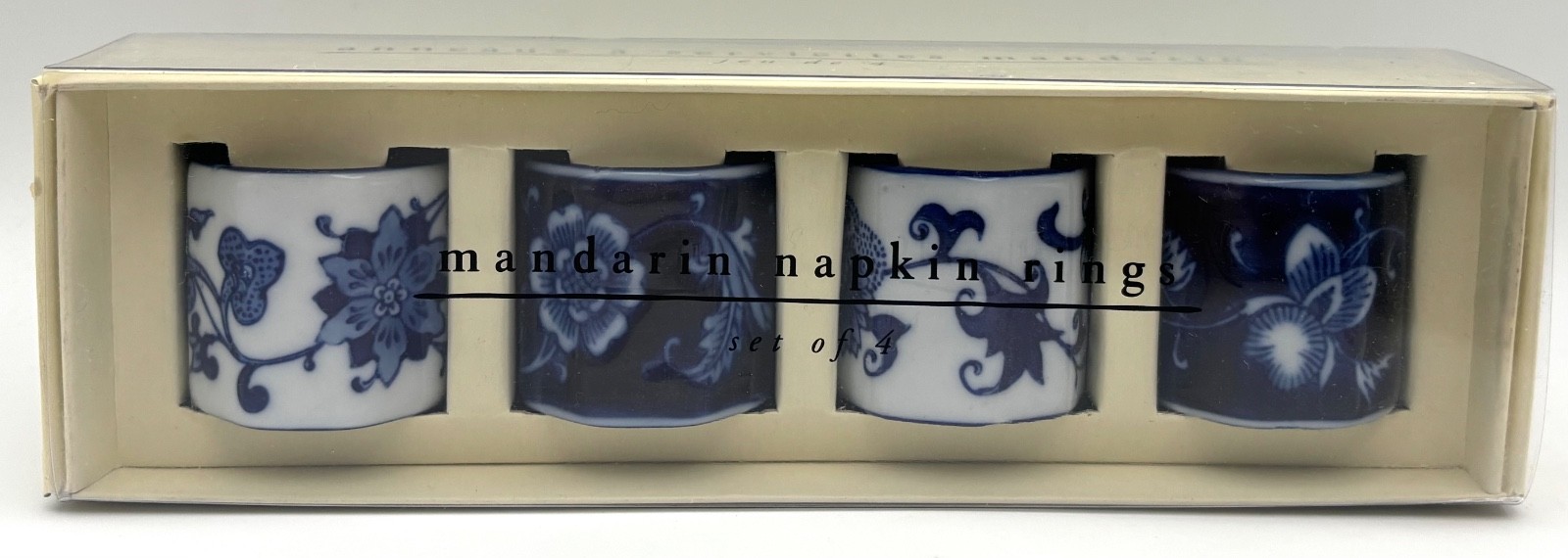 Pier One Imports Mandarin Napkin Rings Set of 4 Blue & White Floral Porcelain